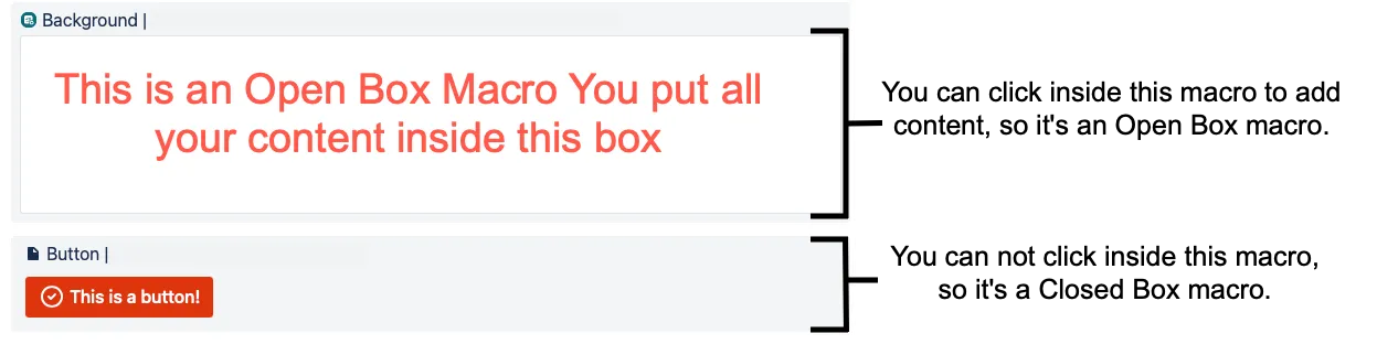 Example of an open box macro on the edit page showing that you can click inside the macro and add content.