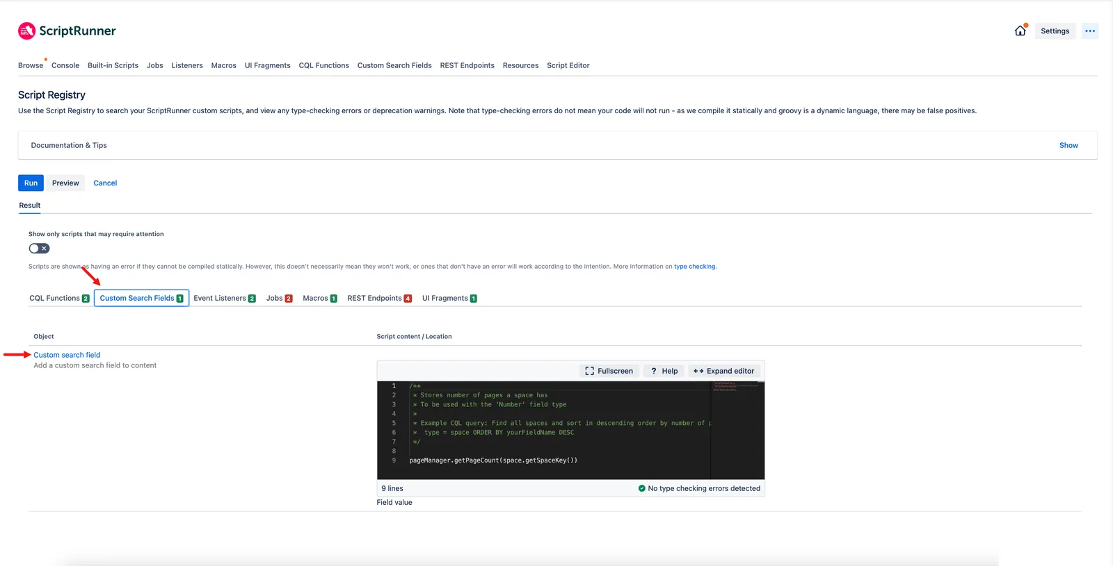 An example with the Custom Search Fields tab selected.