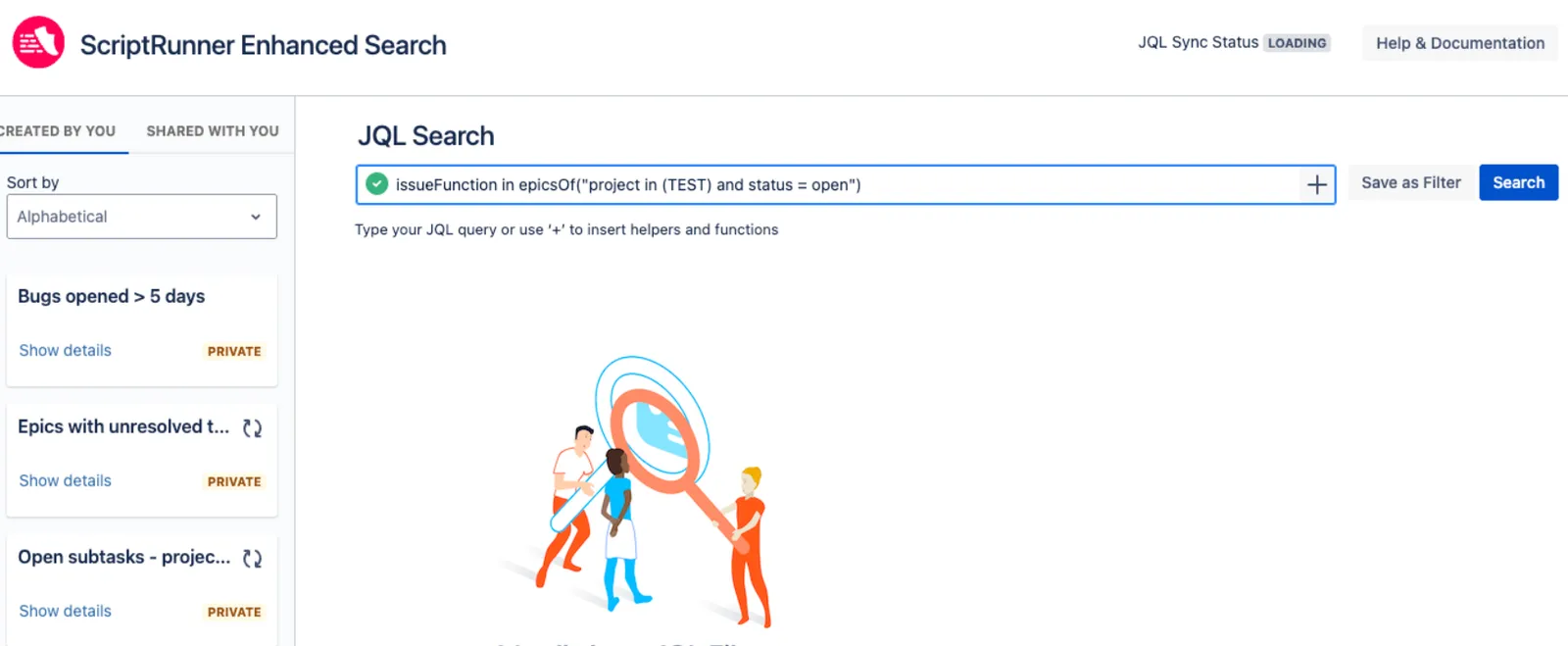 Enhanced Search app interface in Jira