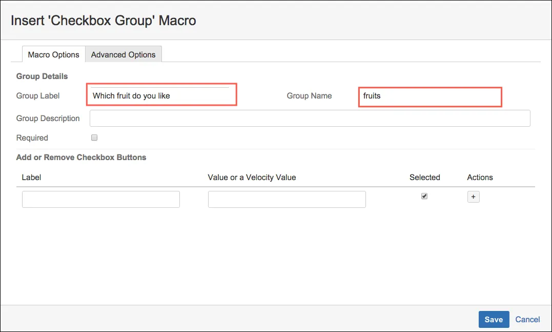 Example checkbox group on a form showing the group label and description above multiple checkbox options