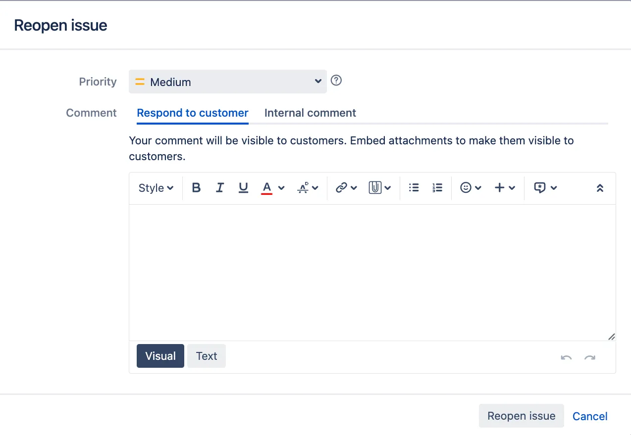 Jira transition screen with the Comment field marked as required