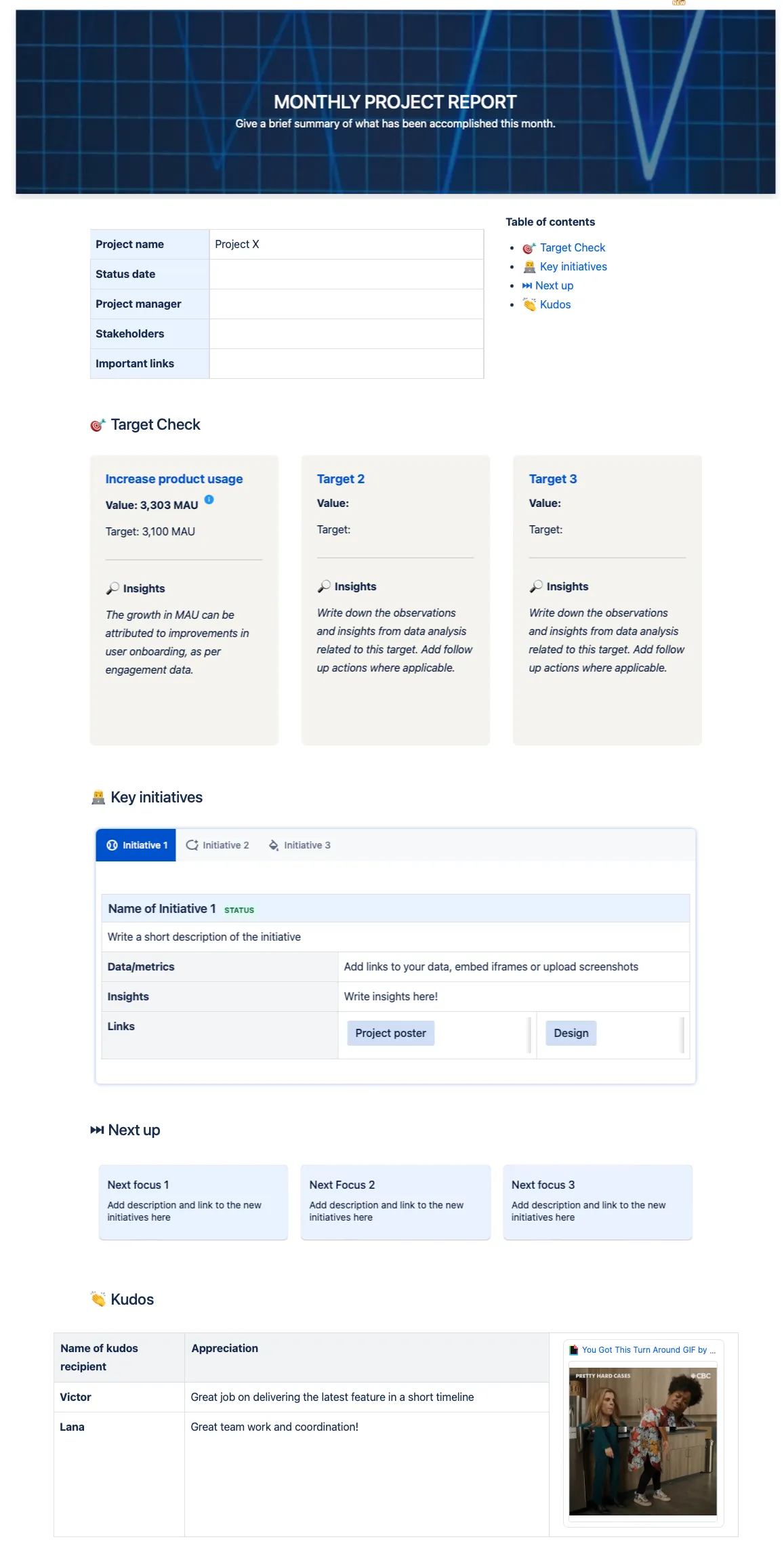 Published monthly project report template