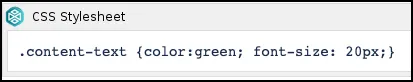 CSS Style Sheet macro showing CSS code that sets a content-text class to green 20pt font