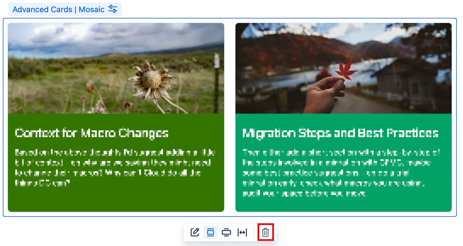 Page element with the trash icon highlighted.
