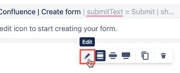 Screenshot of the Confluence page showing the Form Builder macro with the Edit button highlighted.