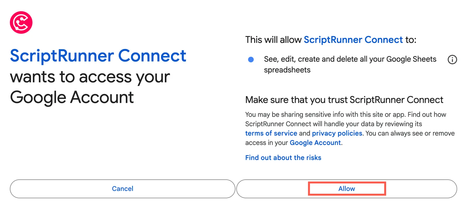 The Allow option highlighted in the Authorization window.