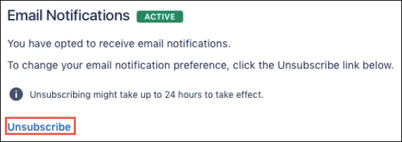 Unsubscribe button in the Email Notifications section