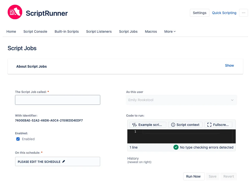 The ScriptRunner Script Jobs screen.