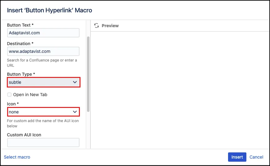 Macro editor settings for configuring a subtle button without an icon