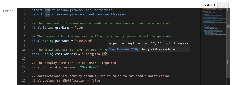 Error line indicator in the script editor