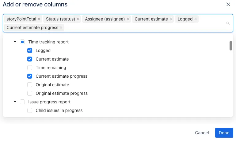 A screenshot showing the Add or Remove Columns modal window.