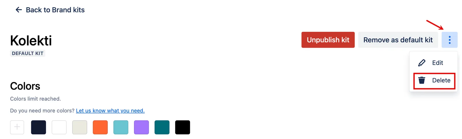 Delete brand kit option.
