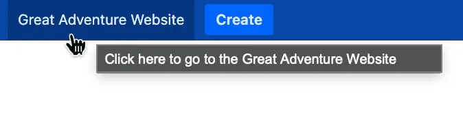 Tooltip displayed above the Great Adventure Website button in the top navigation bar