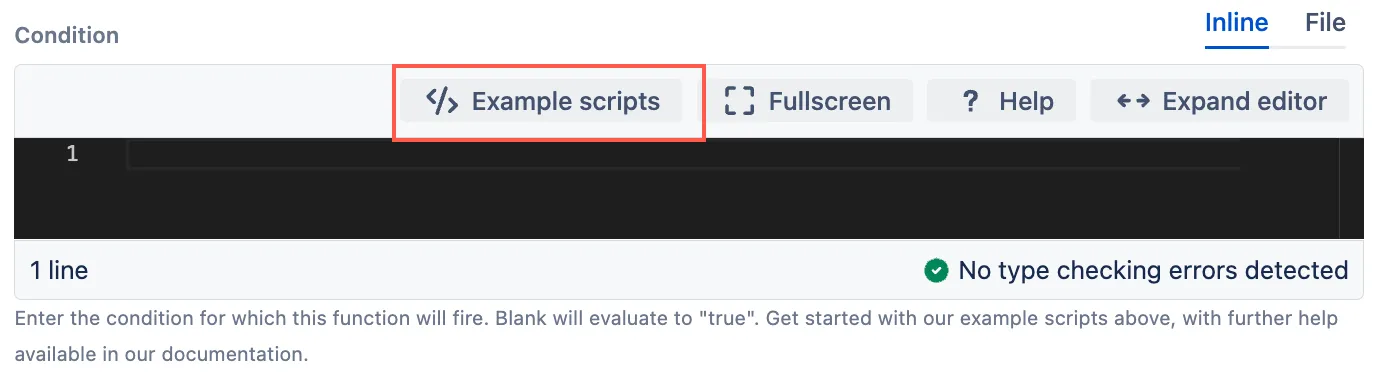 Example scripts button highlighted