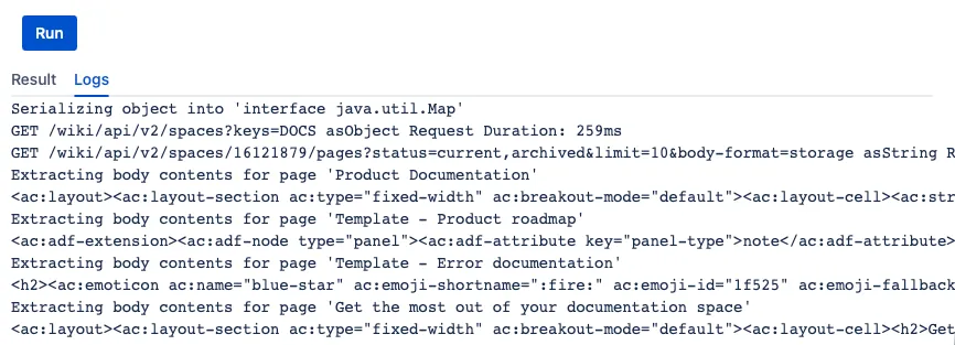 The Logs showing the page content.