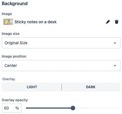 Background image settings panel with pencil icon next to current image