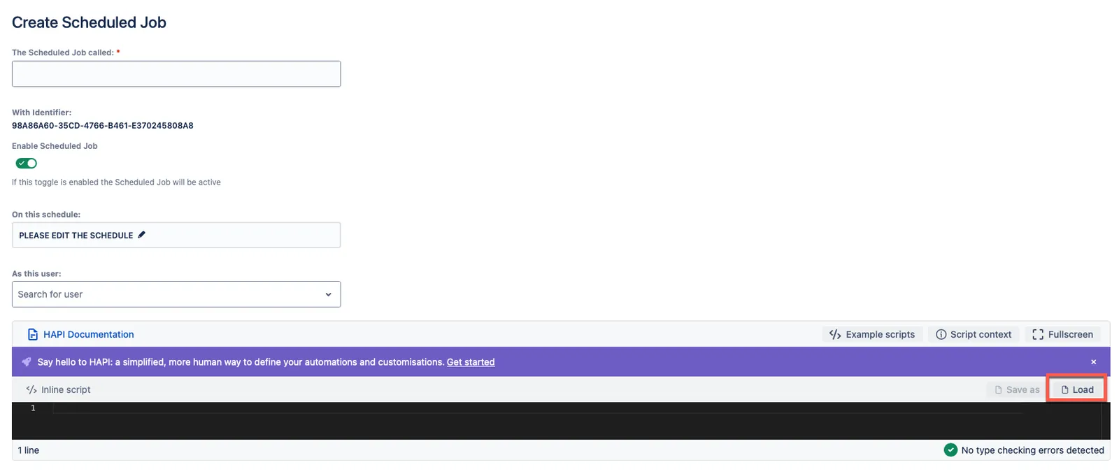 The Load button highlighted in the Code Editor.