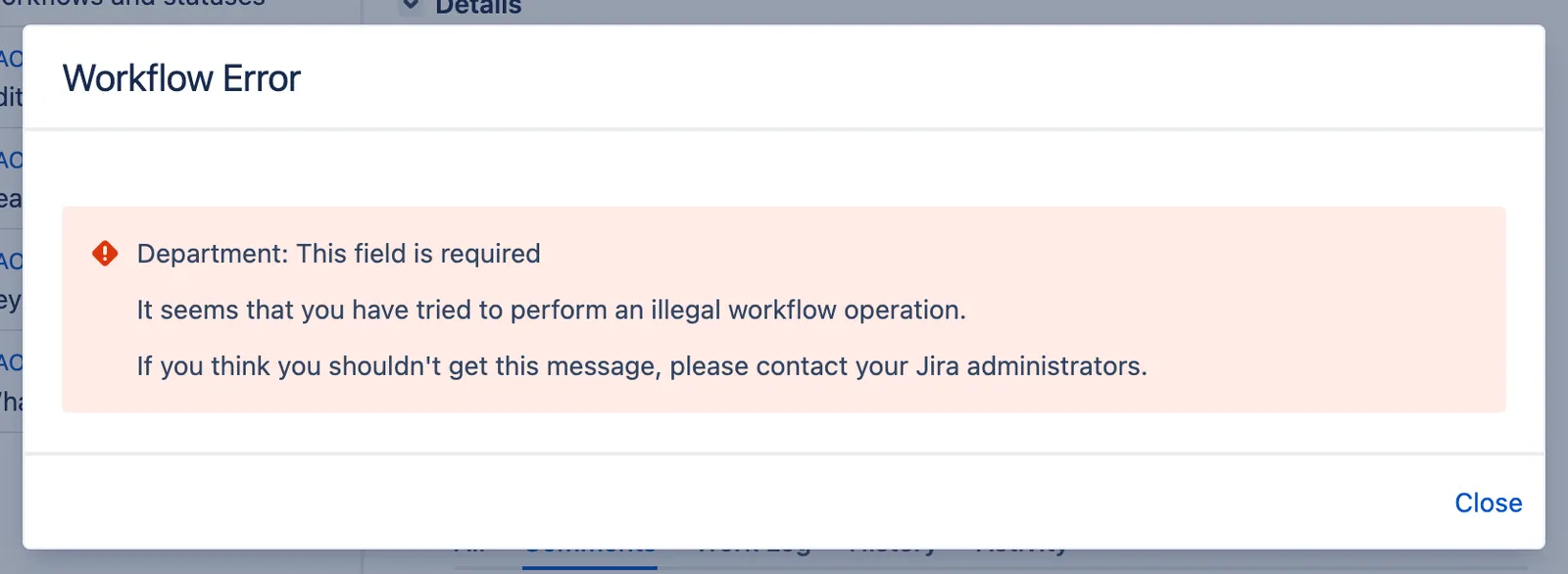 Validator error when Department is empty