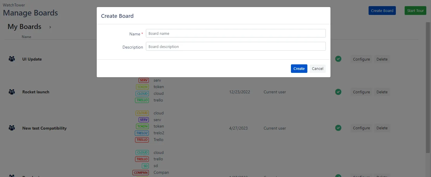 Image of the Create Board pop-up