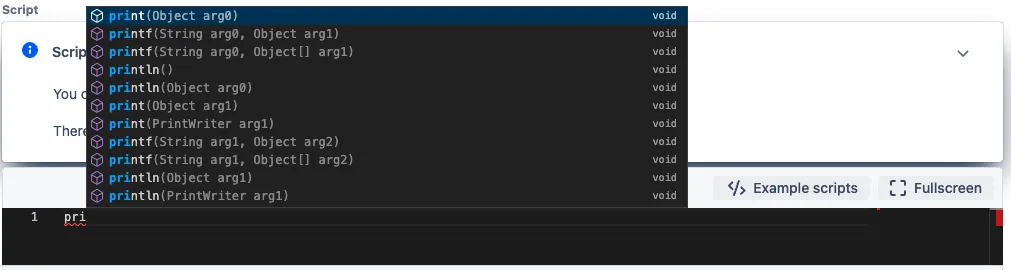 An example autocompletion in the Code Editor.