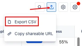 A screenshot showing the location of the Export CSV option in the Export & share data menu.