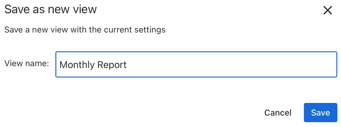 A screenshot showing the Save as new view modal window.