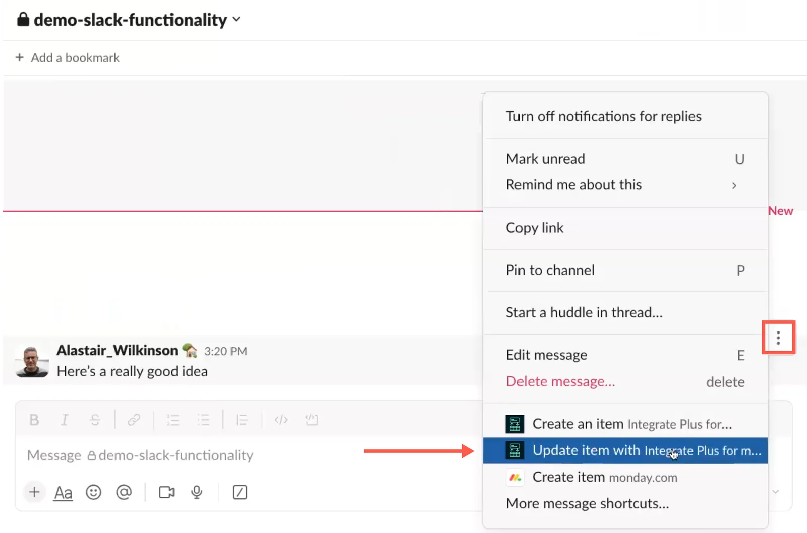 Update item with Integrate Plus option
