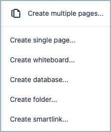 Select page type options in the Create Page dialog.