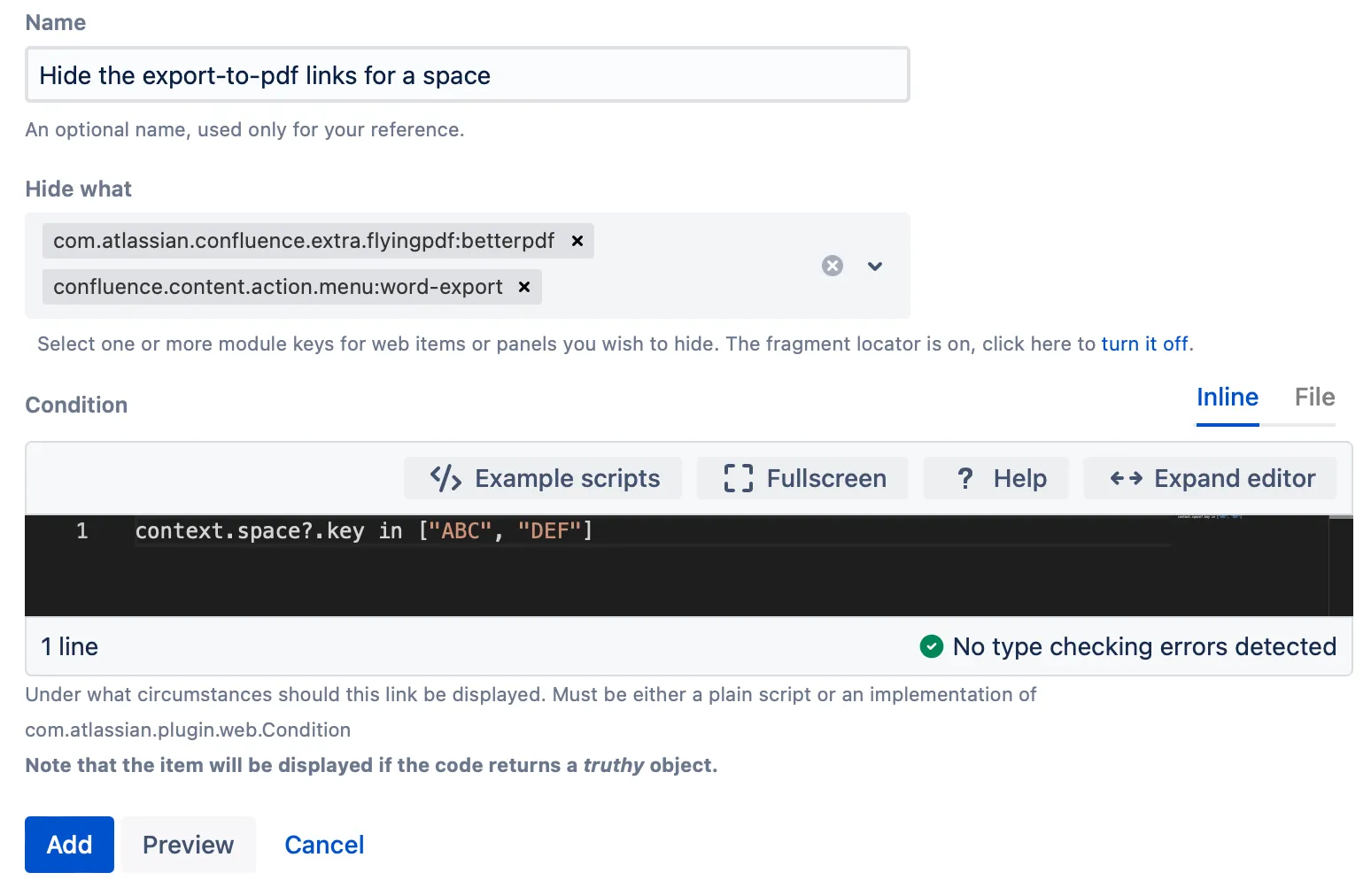A Web Fragment form with example content.