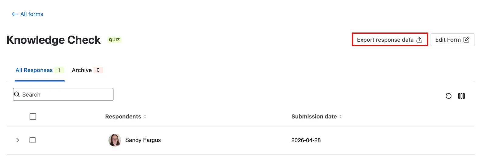 Export response data option on the Form responses page