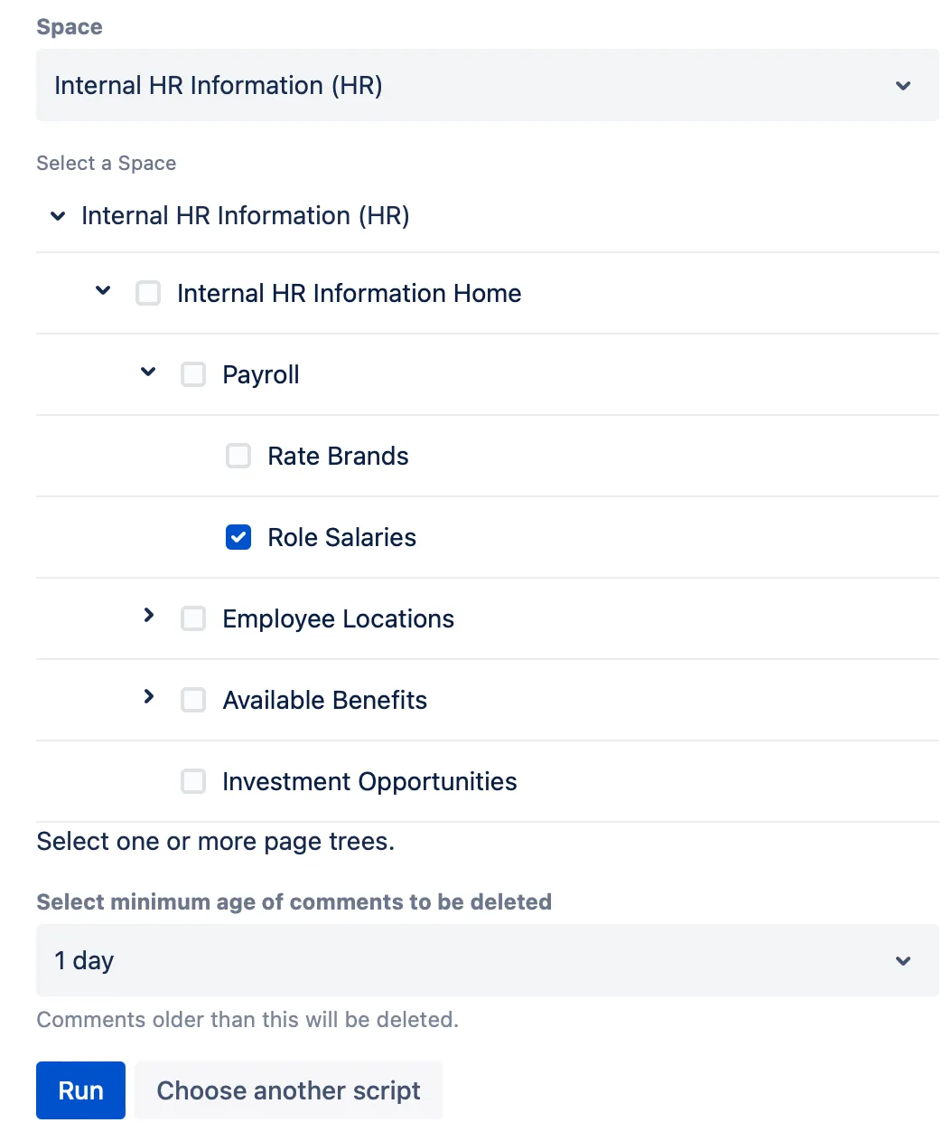 The Remove comments from one page script with the specified details.