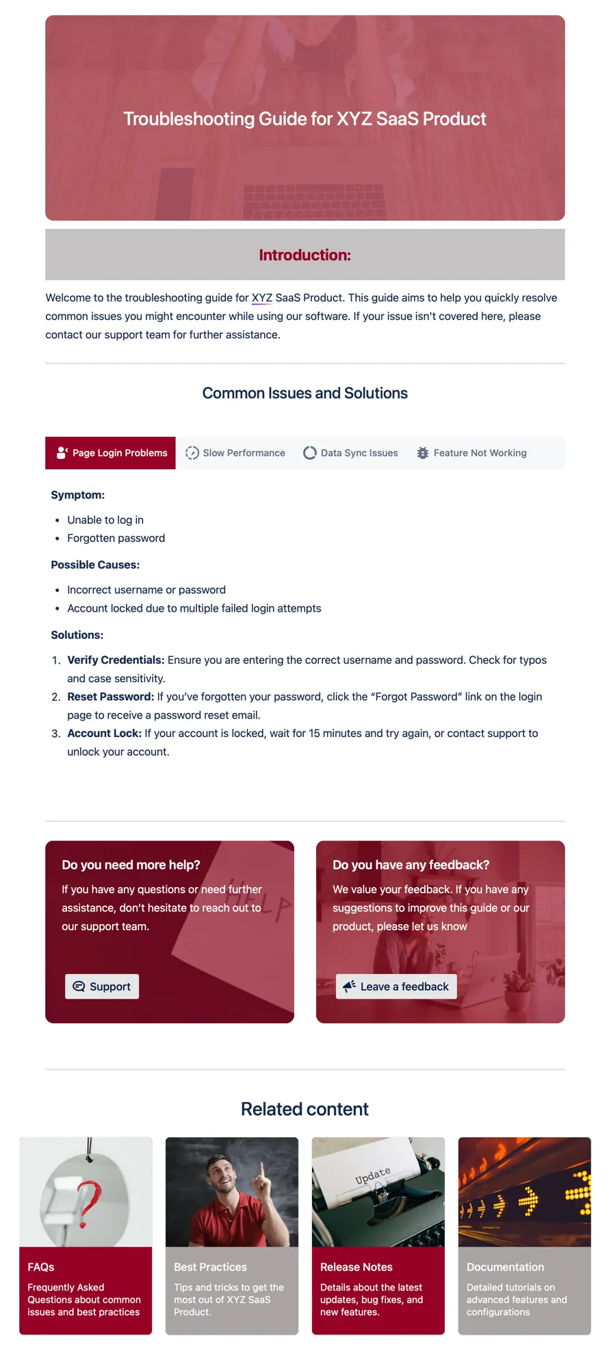Published troubleshooting template