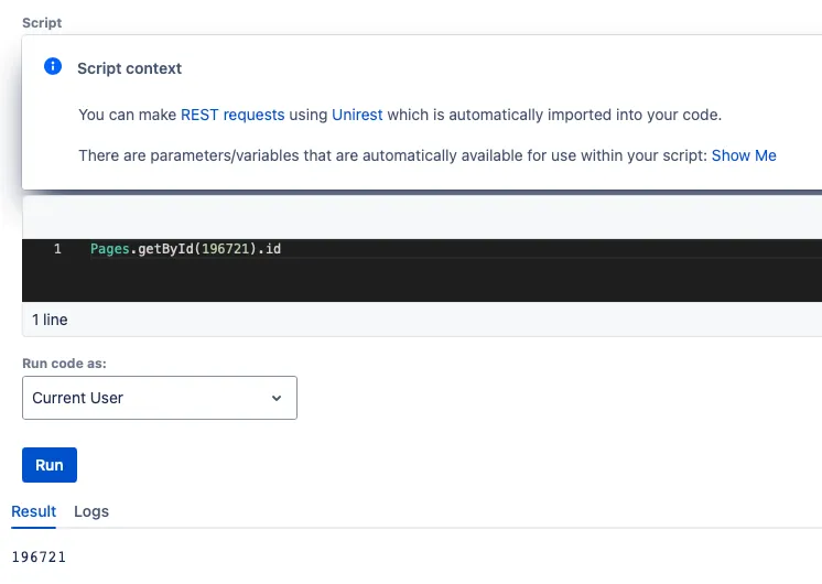 The Page ID searched for shown in the Results.