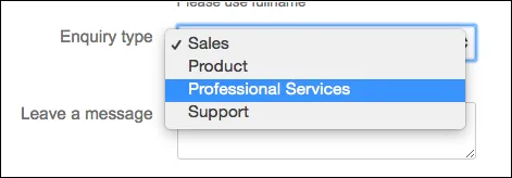 Example form showing a Destination List dropdown for choosing where form responses are sent