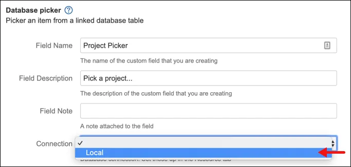 Image showing the database connection field