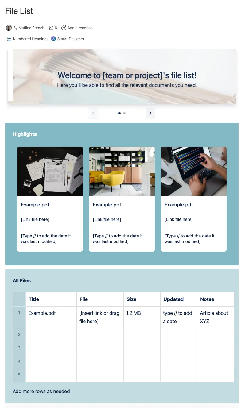 Published File List template