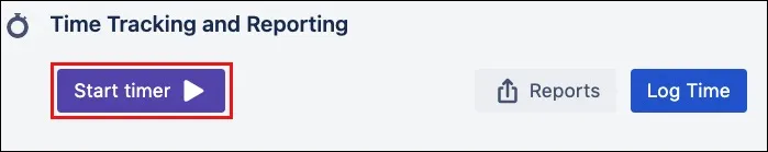 Start Timer button in the Time Tracking and Reporting section of a card