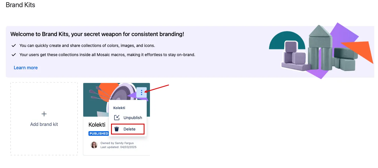 Delete brand kit from Brand Kit page.