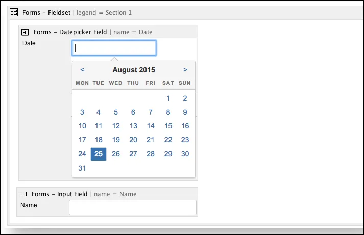 Example form showing multiple input fields grouped inside a Fieldset