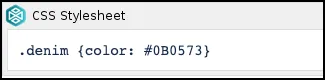CSS rule in the CSS Style Sheet macro that sets tab text color using the "Denim" class selector.