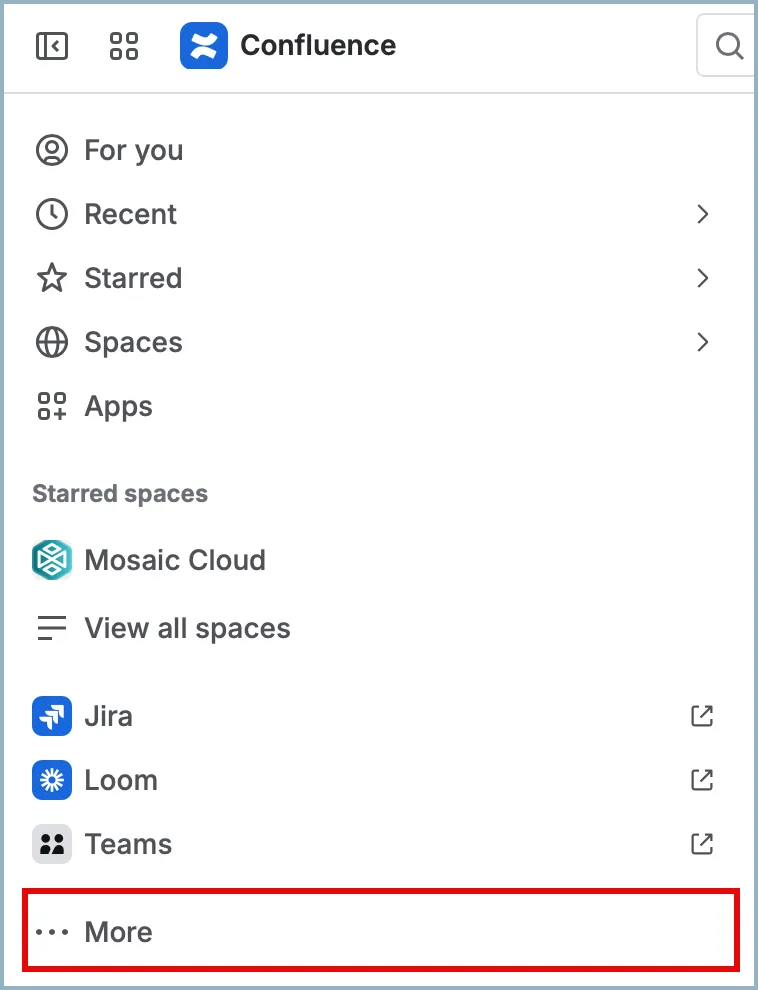 Confluence Templates page showing available templates list and navigation options