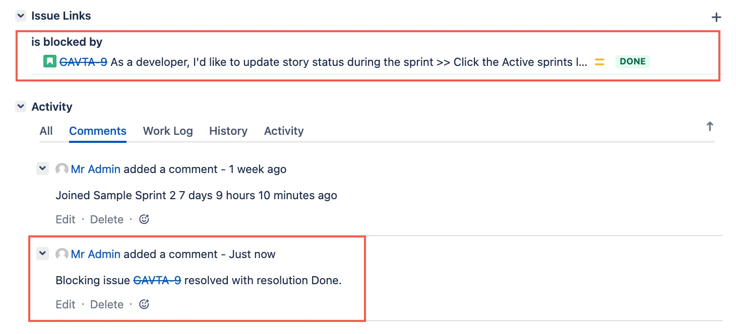 Comment added to blocked issue