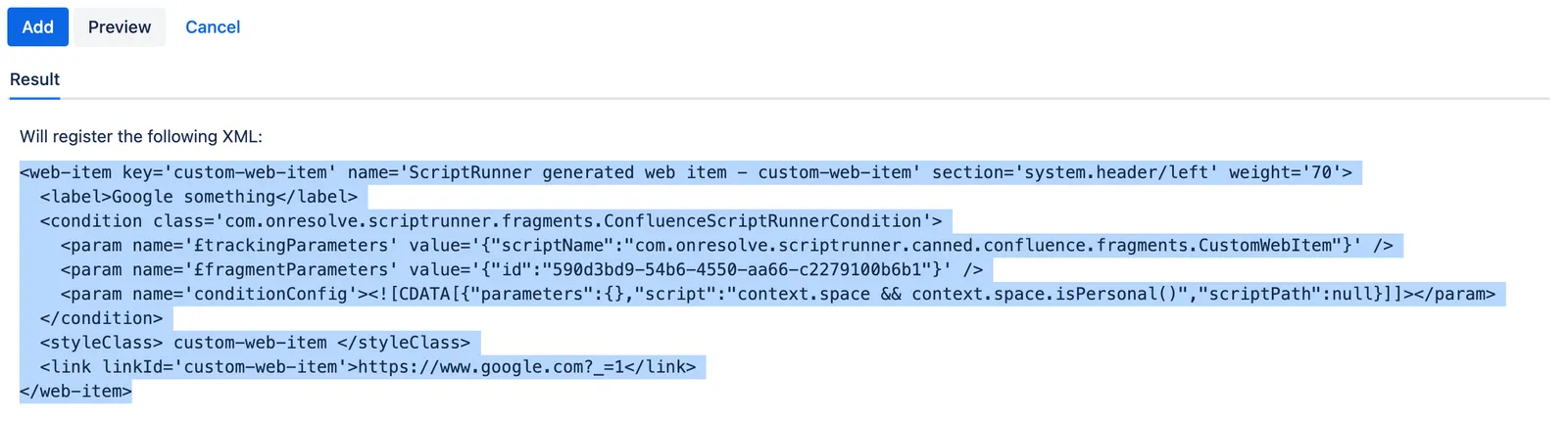 The XML generated from the example.