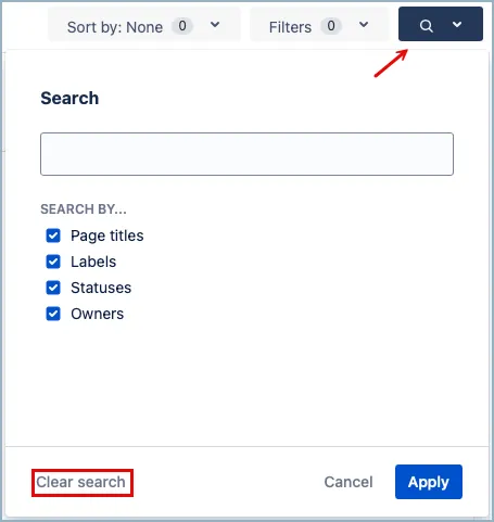 Search menu with Clear search option highlighted