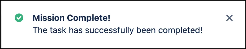 Success alert banner with green background and checkmark icon