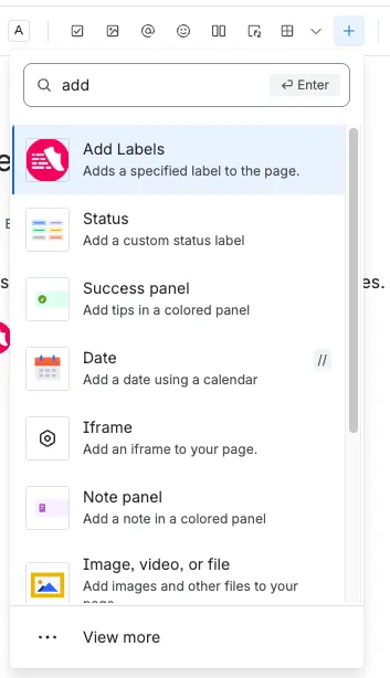 The Insert option selection, with "Add" searched for in the search field.