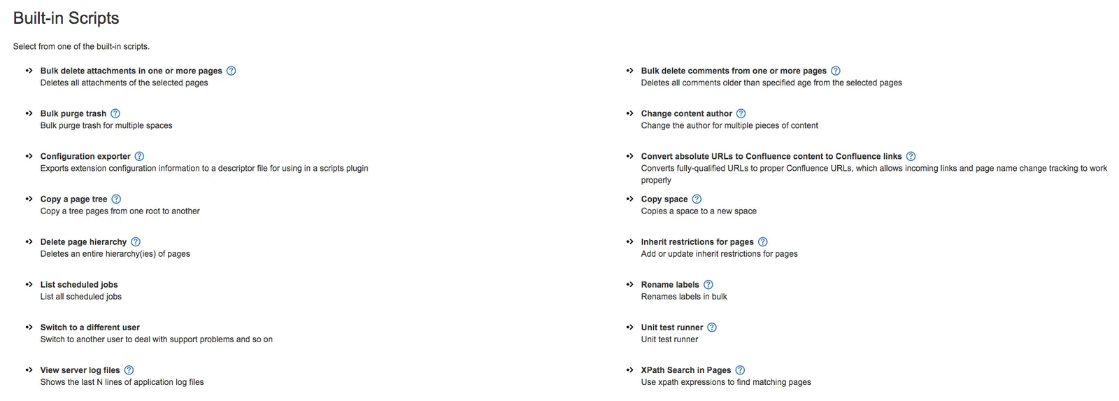 The Built-in Scripts page.