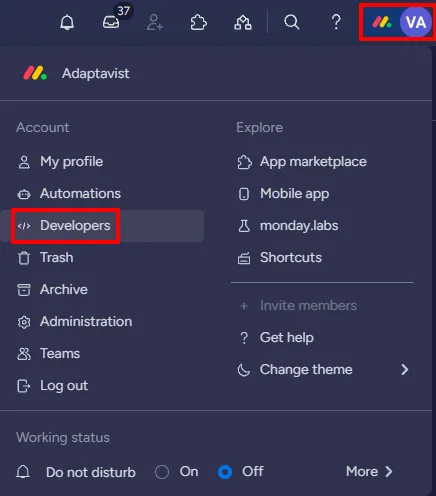 Image of Administration option highlighted