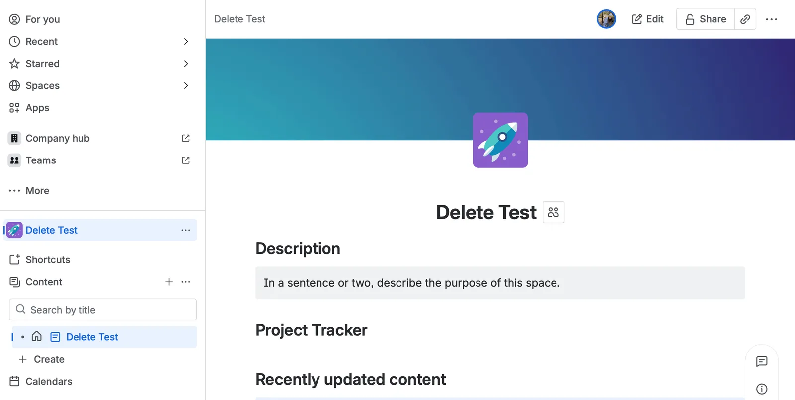The homepage of the deleted space.