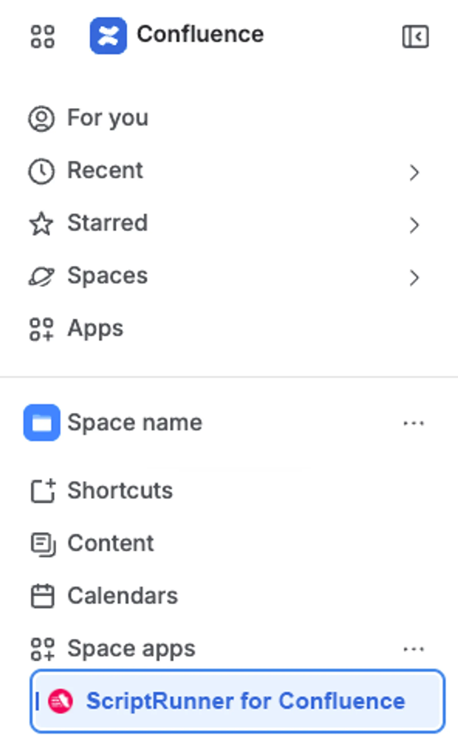 The ScriptRunner for Confluence button in the Space apps section of the menu.